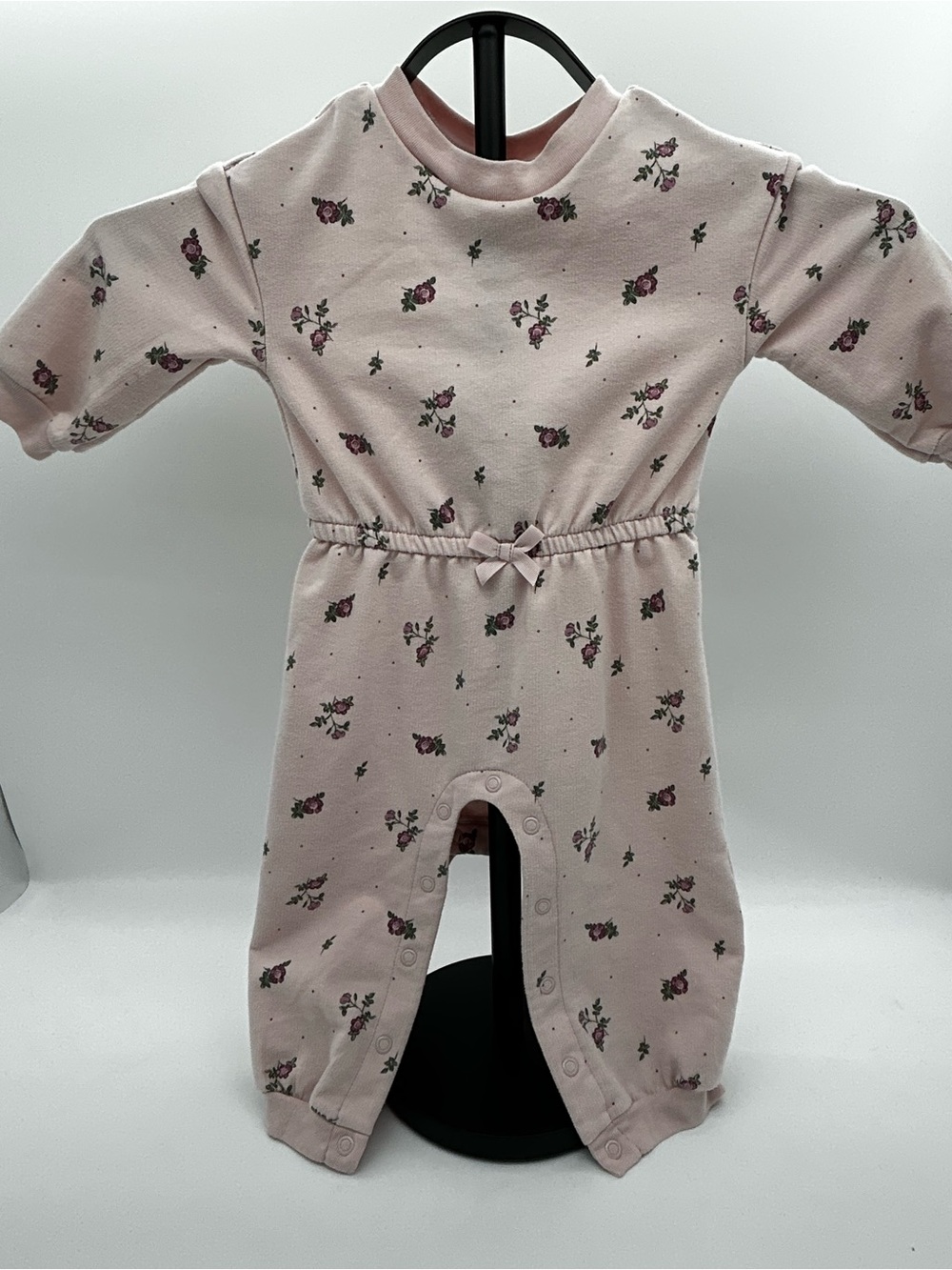 Carter's Pink Floral Footed One-Piece with Waist Bow Size 12M